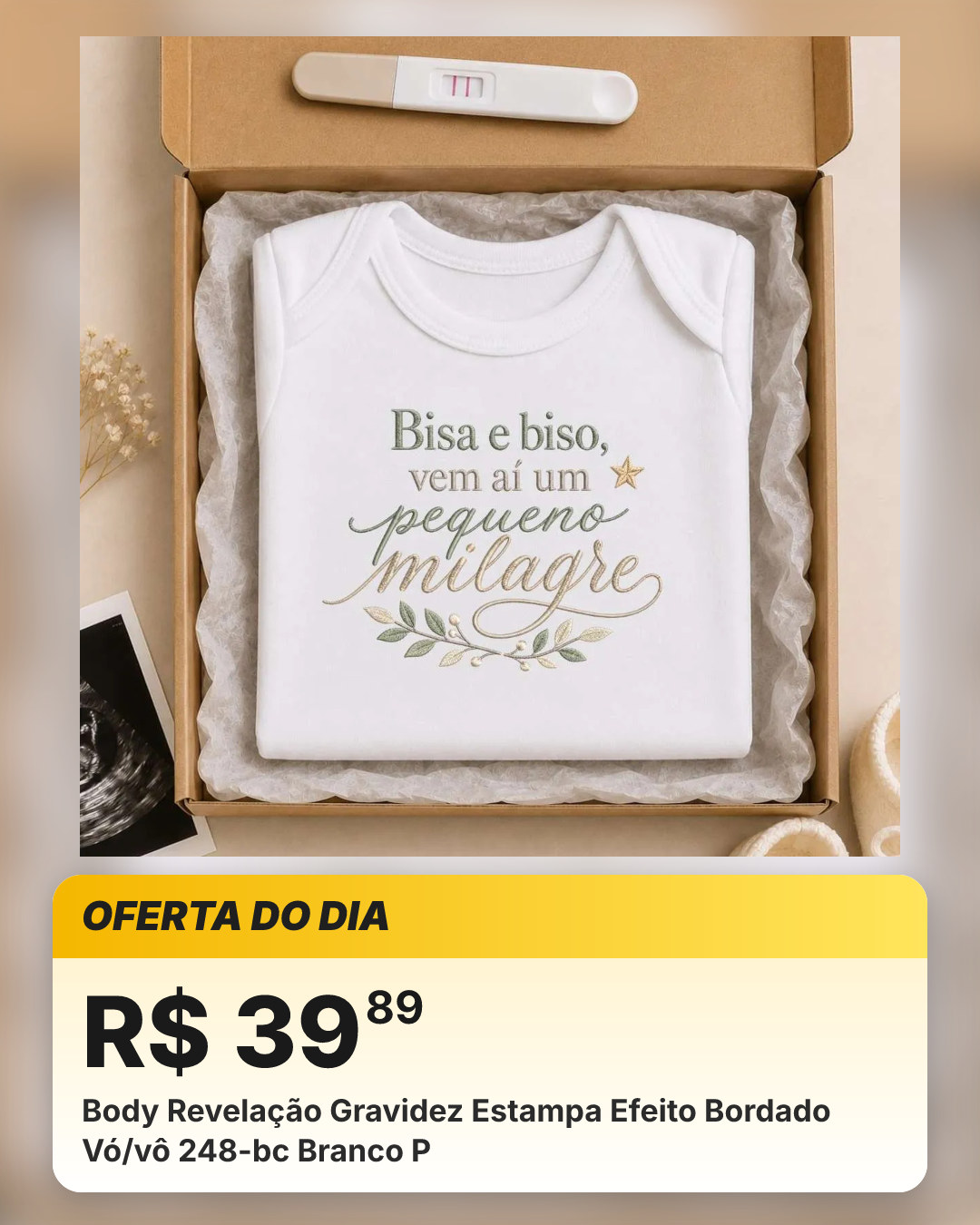 Body Revelação Gravidez Estampa Efeito Bordado Vó/vô 248-bc Branco P