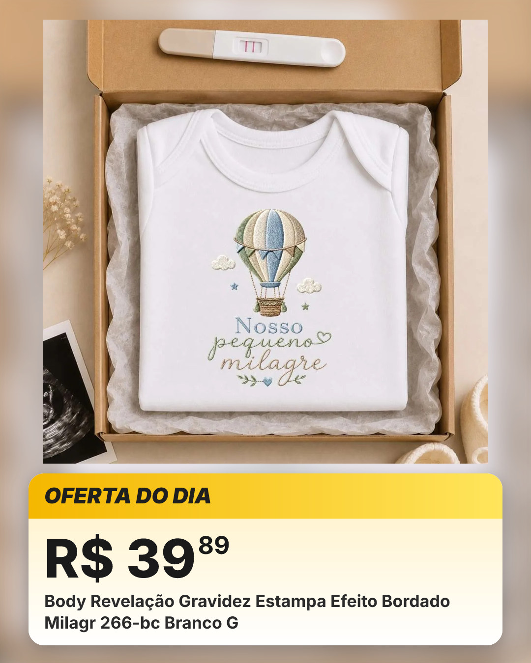 Body Revelação Gravidez Estampa Efeito Bordado Milagr 266-bc Branco G