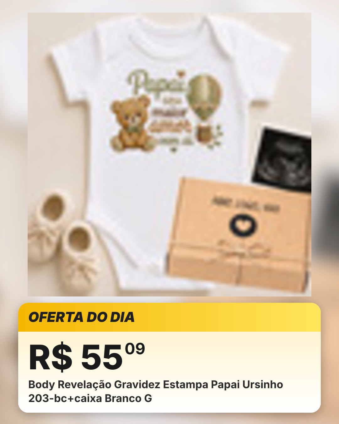 Body Revelação Gravidez Estampa Papai Ursinho 203-bc+caixa Branco G