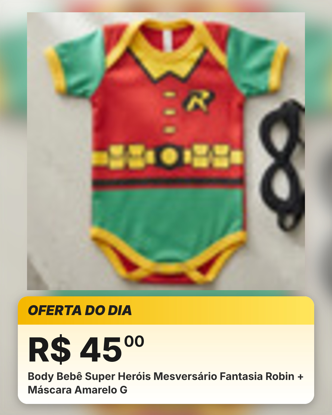 Body Bebê Super Heróis Mesversário Fantasia Robin + Máscara Amarelo G
