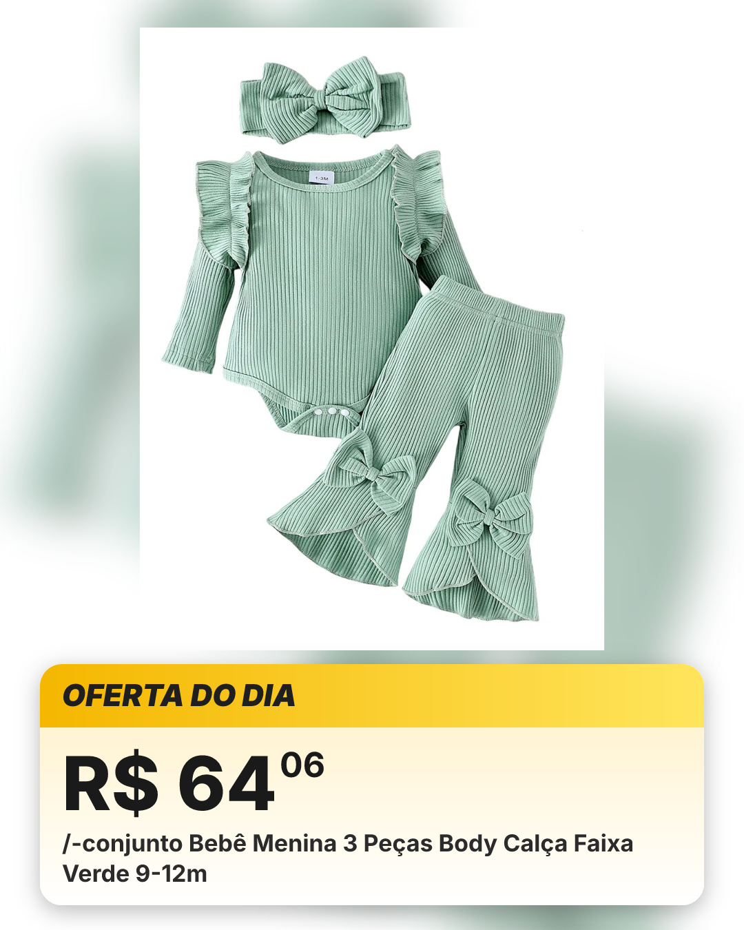 /-conjunto Bebê Menina 3 Peças Body Calça Faixa Verde 9-12m