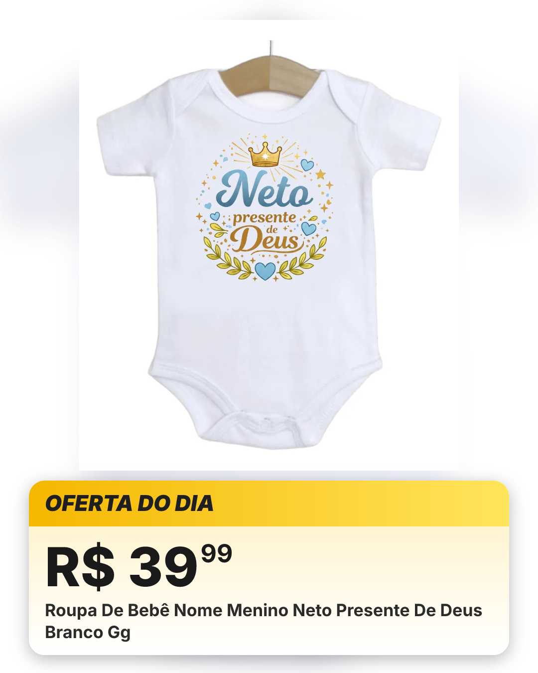 Roupa De Bebê Nome Menino Neto Presente De Deus Branco Gg
