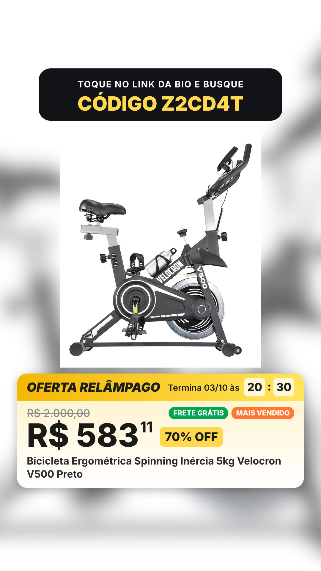Bicicleta Ergométrica Spinning Inércia 5kg Velocron V500 Preto