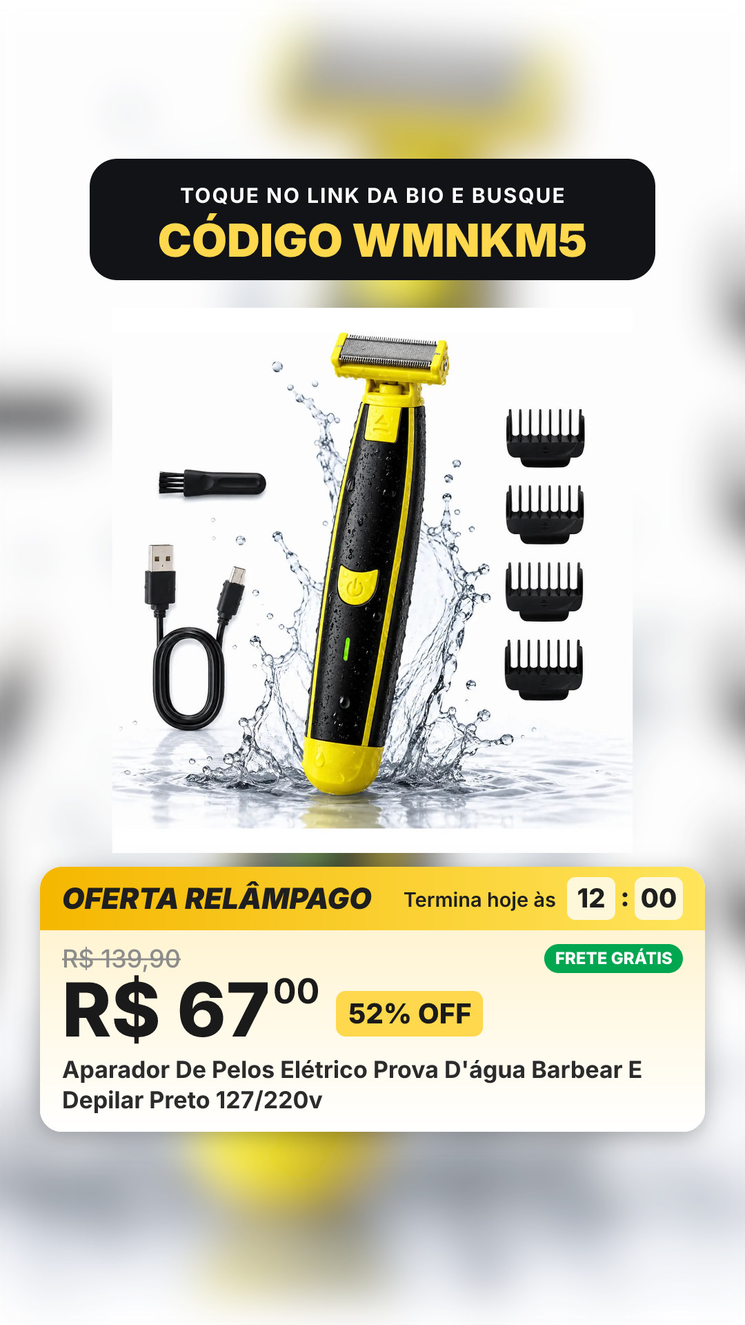 Aparador De Pelos Elétrico Prova D'água Barbear E Depilar Preto 127/220v