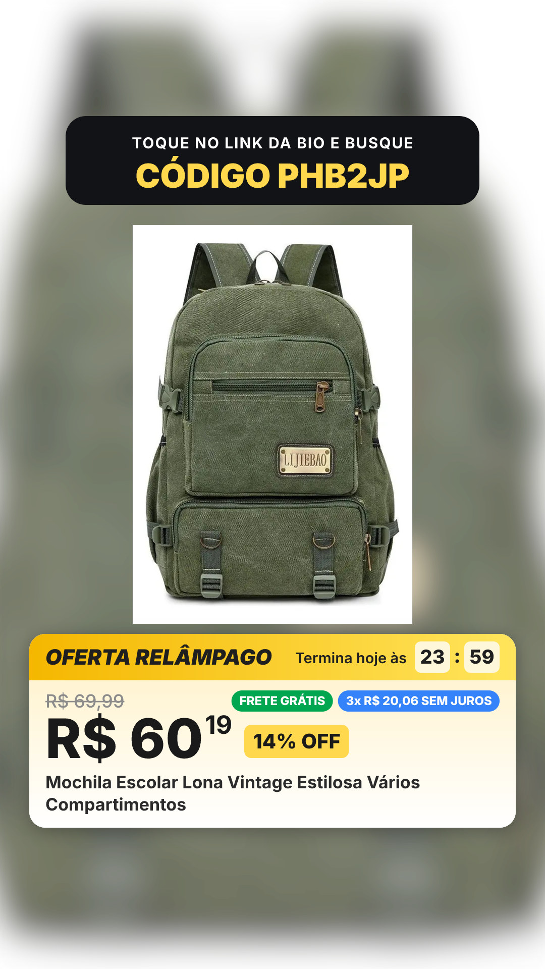 Mochila Escolar Lona Vintage Estilosa Vários Compartimentos