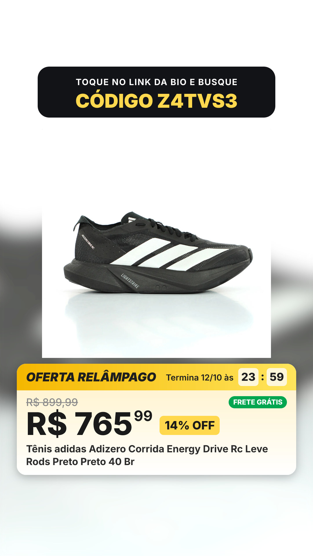 Tênis adidas Adizero Corrida Energy Drive Rc Leve Rods Preto Preto 40 Br