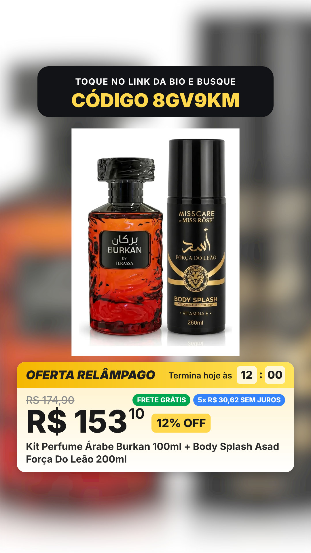 Kit Perfume Árabe Burkan 100ml + Body Splash Asad Força Do Leão 200ml