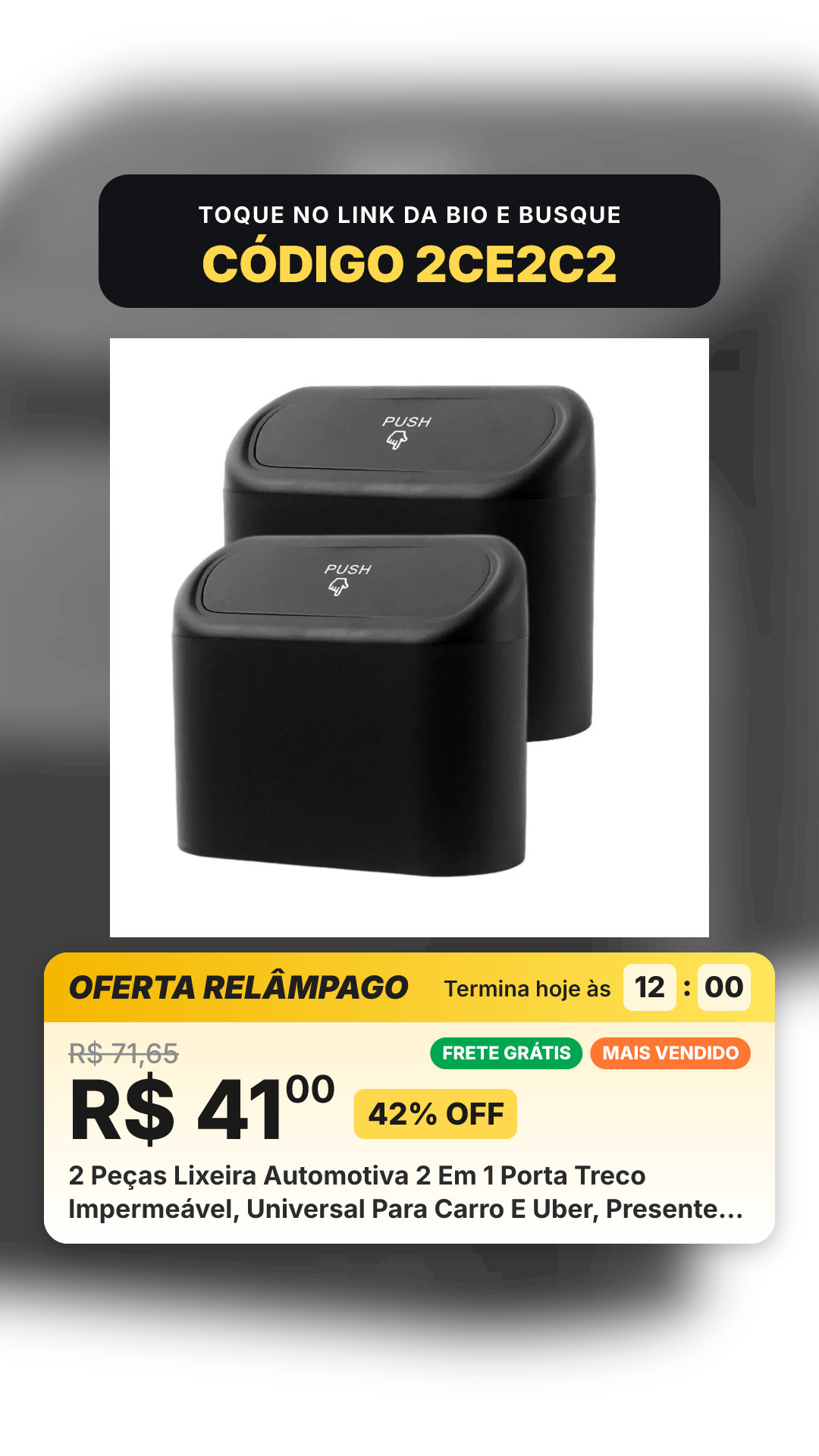 2 Peças Lixeira Automotiva 2 Em 1 Porta Treco Impermeável, Universal Para Carro E Uber, Presente Lisa Preto