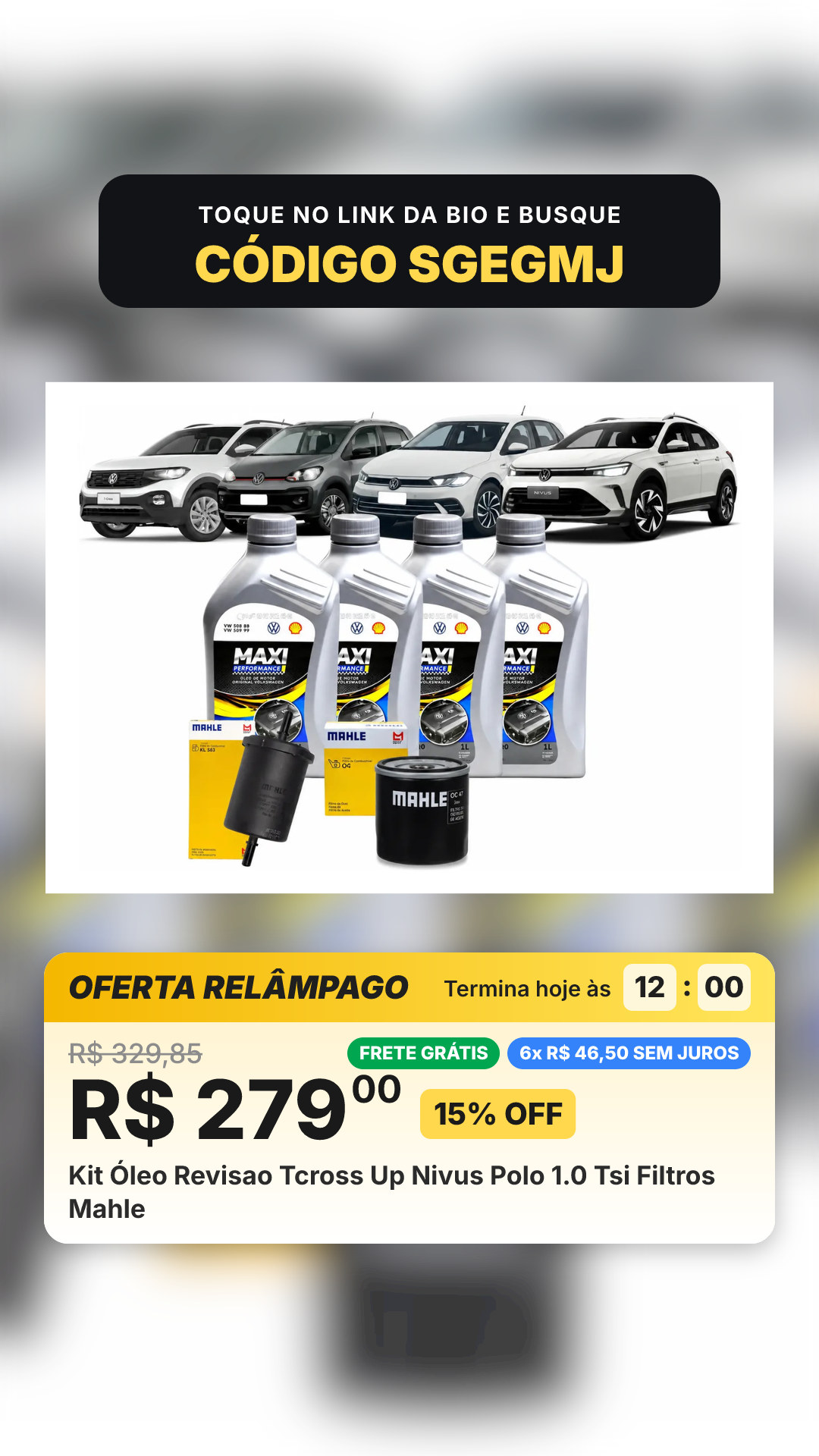 Kit Óleo Revisao Tcross Up Nivus Polo 1.0 Tsi Filtros Mahle