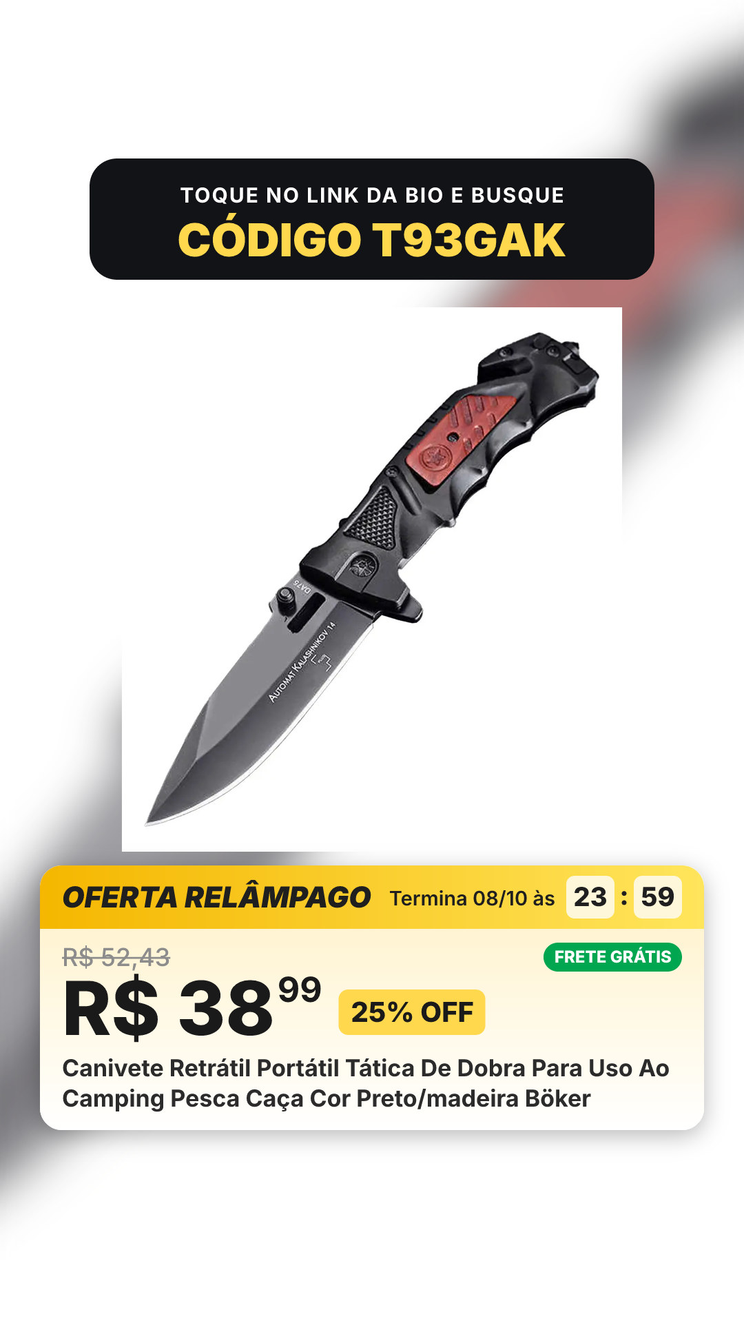 Canivete Retrátil Portátil Tática De Dobra Para Uso Ao Camping Pesca Caça Cor Preto/madeira Böker