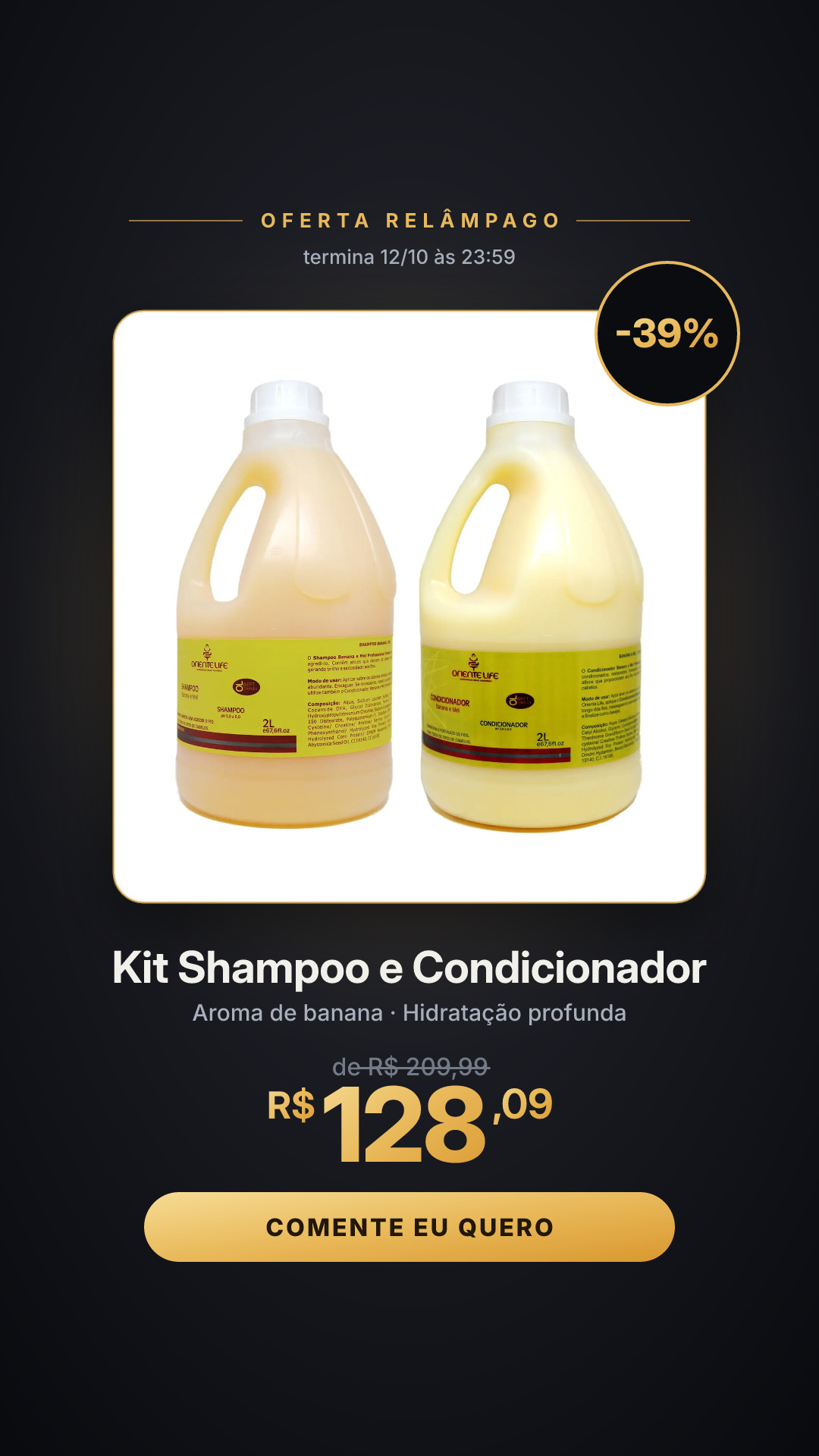 Kit Shampoo E Condicionador Banana E Mel Oriente Life 2l