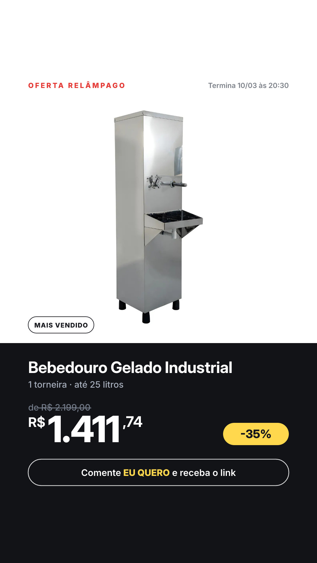 Bebedouro Industrial 25l Bebedouros 1 Torneira Gelada 1 Jato 1 Torneira Gelada E 1 Jato 127v