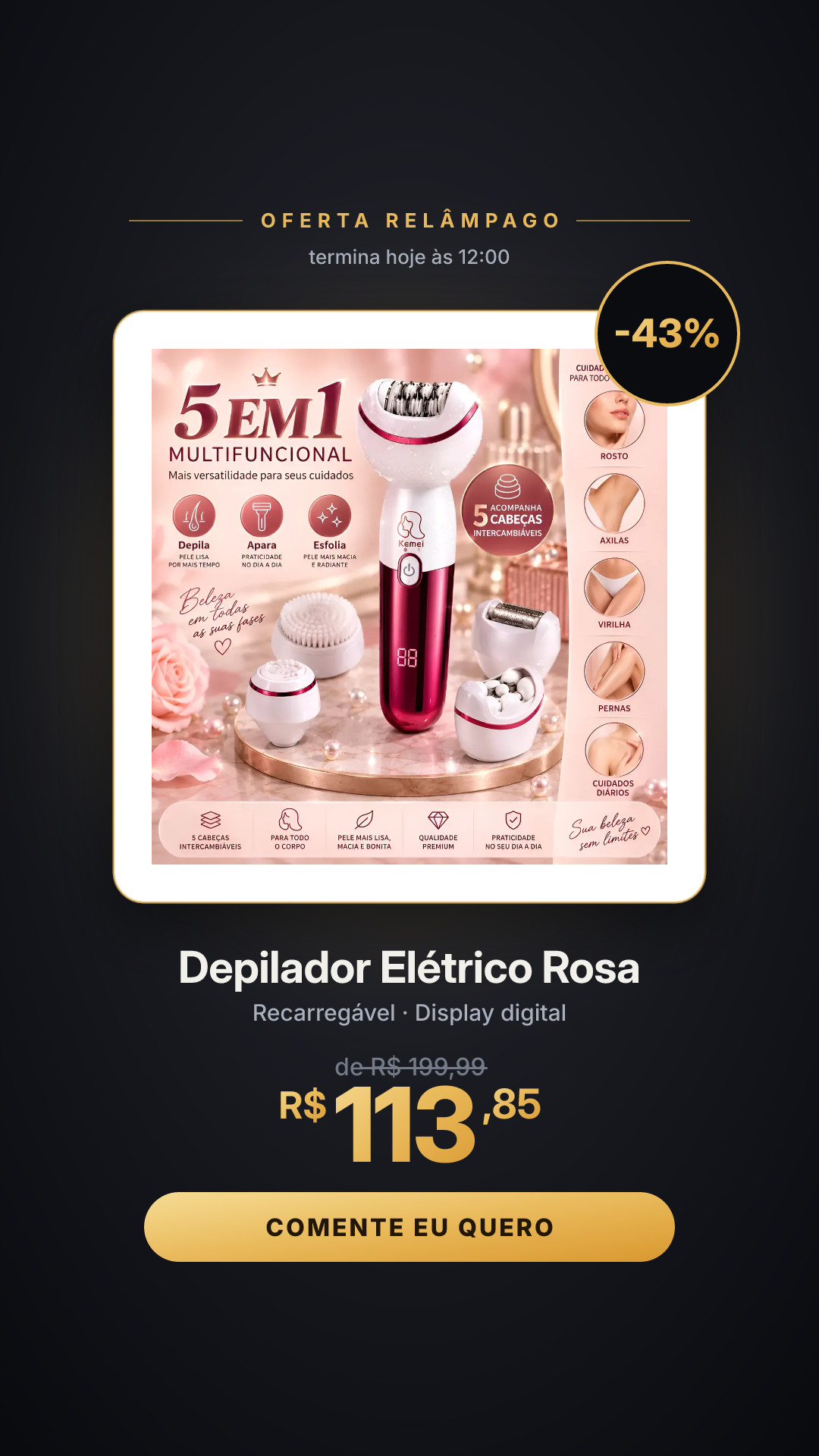 Depilador Elétrico Feminino Recarregável Usb Display Digital Rosa 127/220v