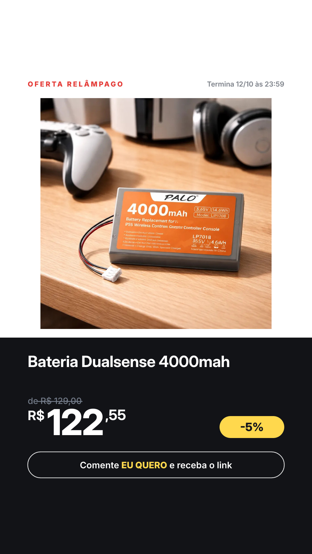 Super Bateria Dualsense 4000mah Controle Ps5 Playstation 5