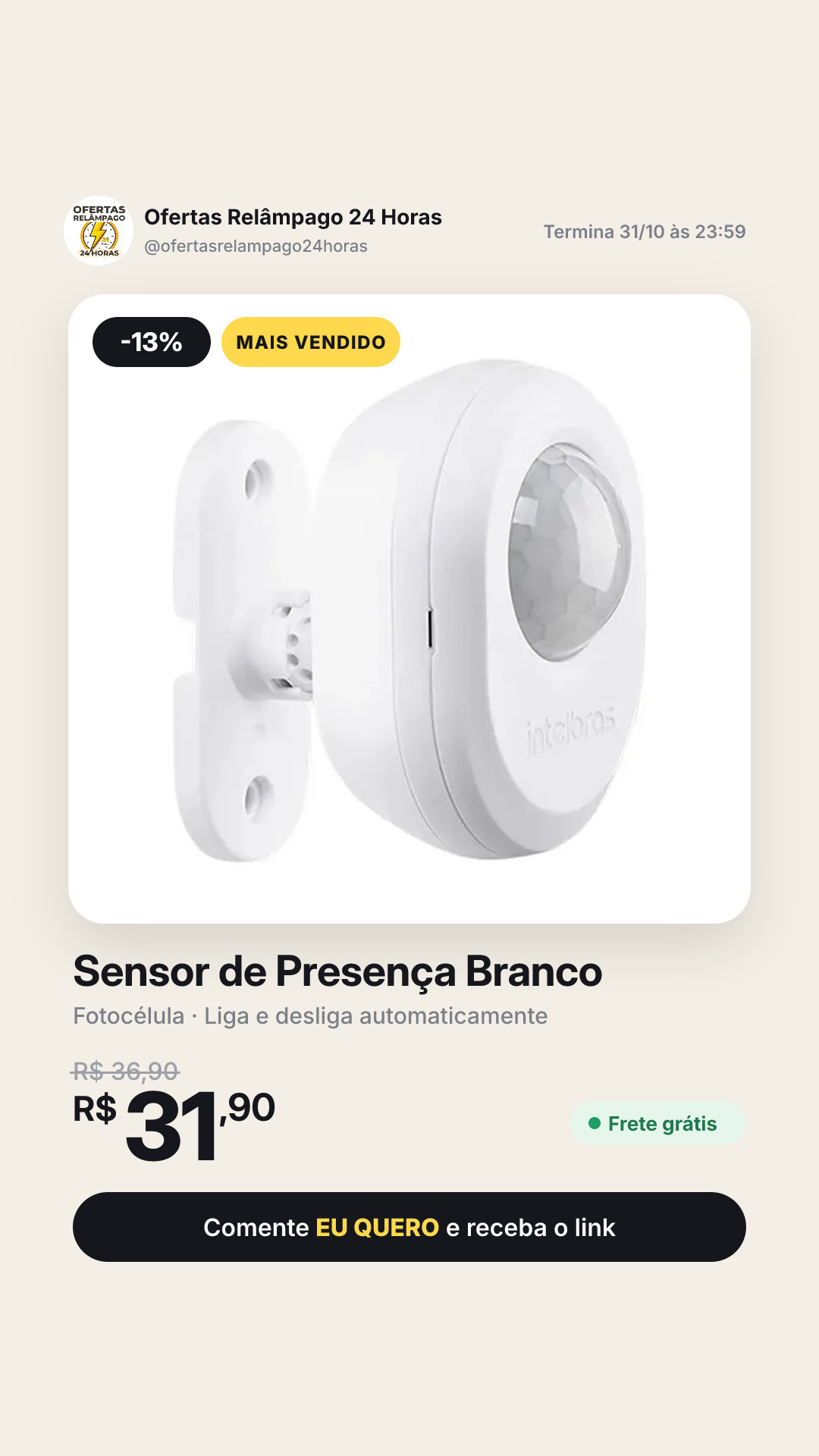 Interruptor Sensor De Presença Fotocélula Para Iluminação Branco