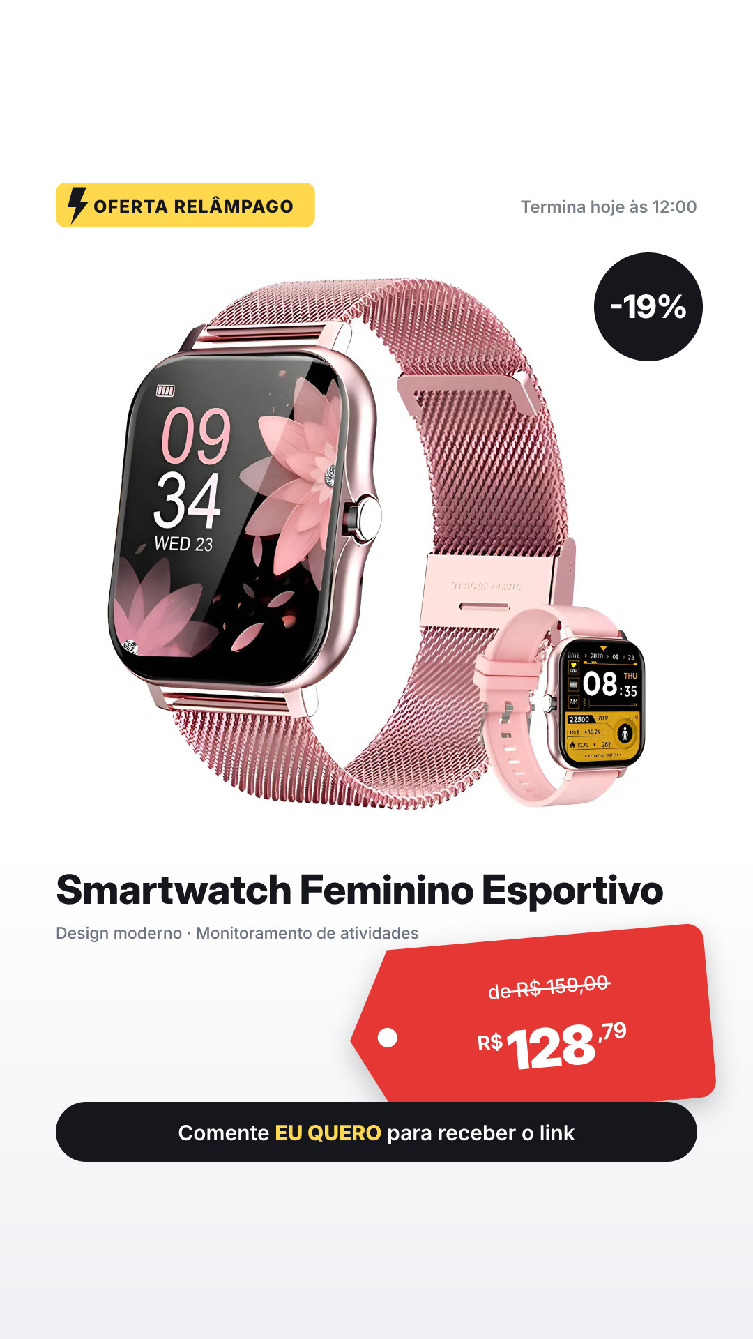 Smartwatch Feminino Esportivo Relógio Inteligente Ouro Rosa Rosa