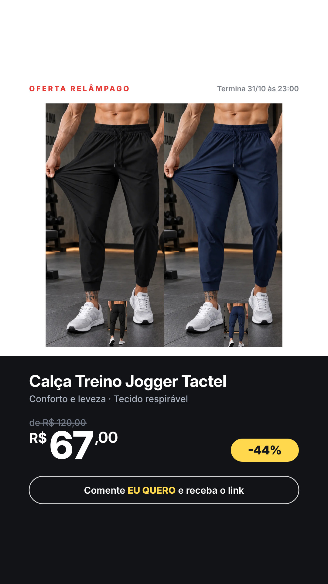 Kit 2 Calça Treino Masculina Tactel Academia Elastano Jogger Kit-a G