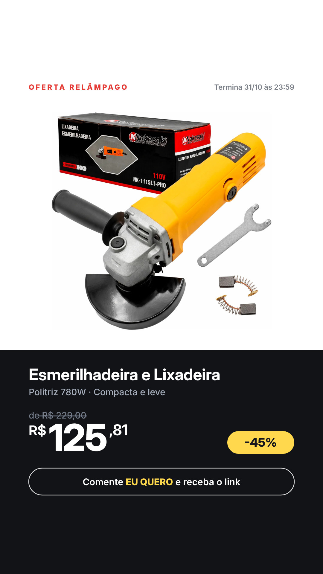 Esmerilhadeira Com Lixadeira Angular Com Politriz 780w 115mm Amarelo 220v 50hz/60hz