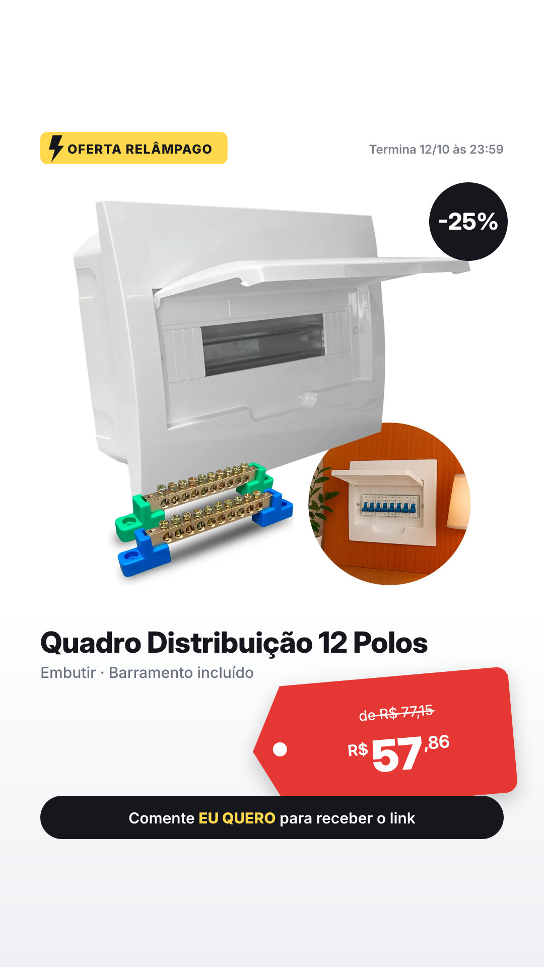 Kit Quadro De Distribuicao Pvc 12 Polos Embutir +…