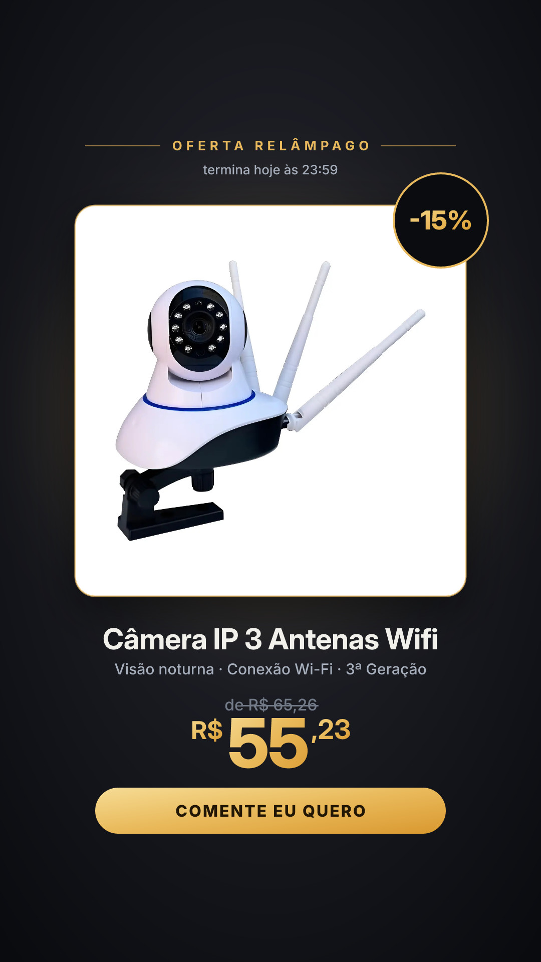 Câmera Ip 3 Antenas Wifi Wireless 3ª Geração Visão Noturna Cor Branco