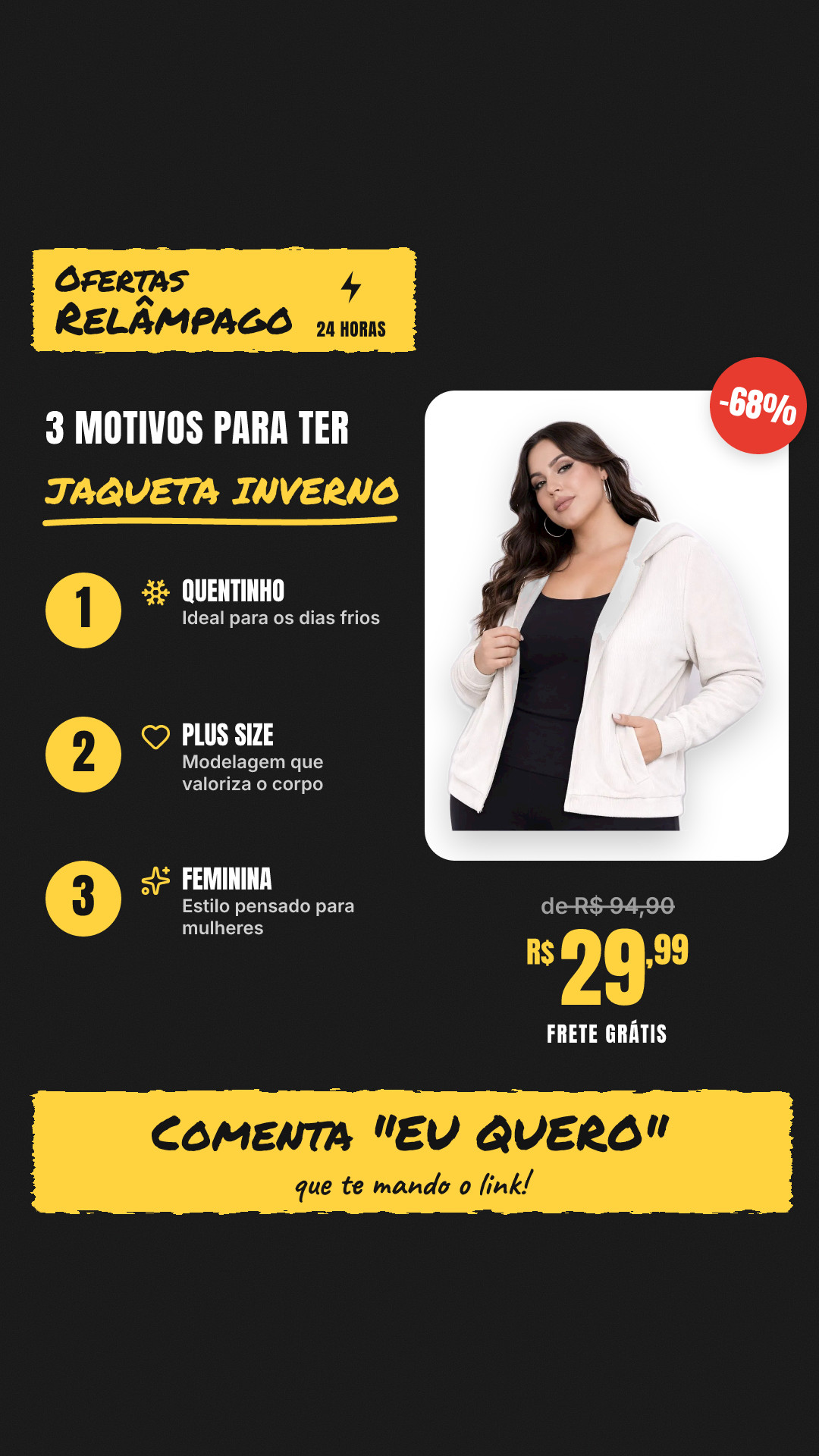 Jaqueta Inverno Plus Size Feminina Casaco Quentinho