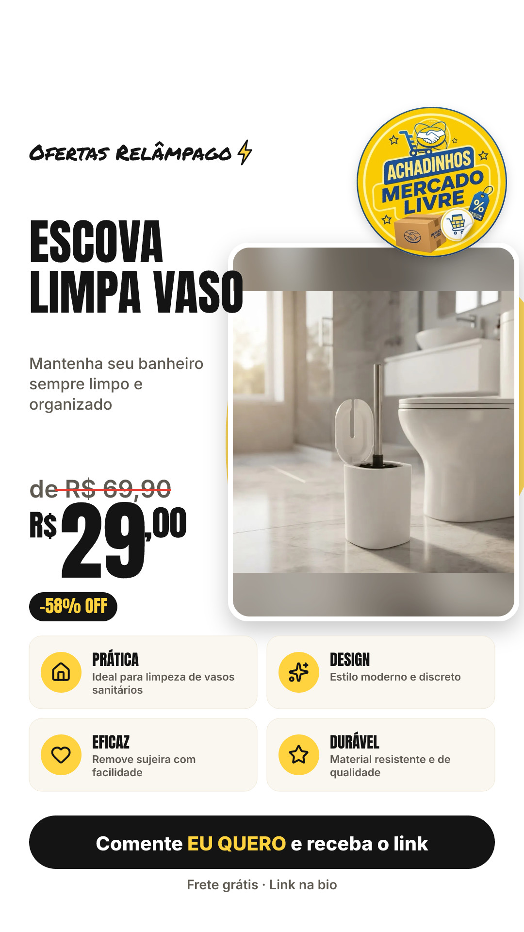 Escova Limpa Vaso Sanitário Privada Para Banheiro Branco