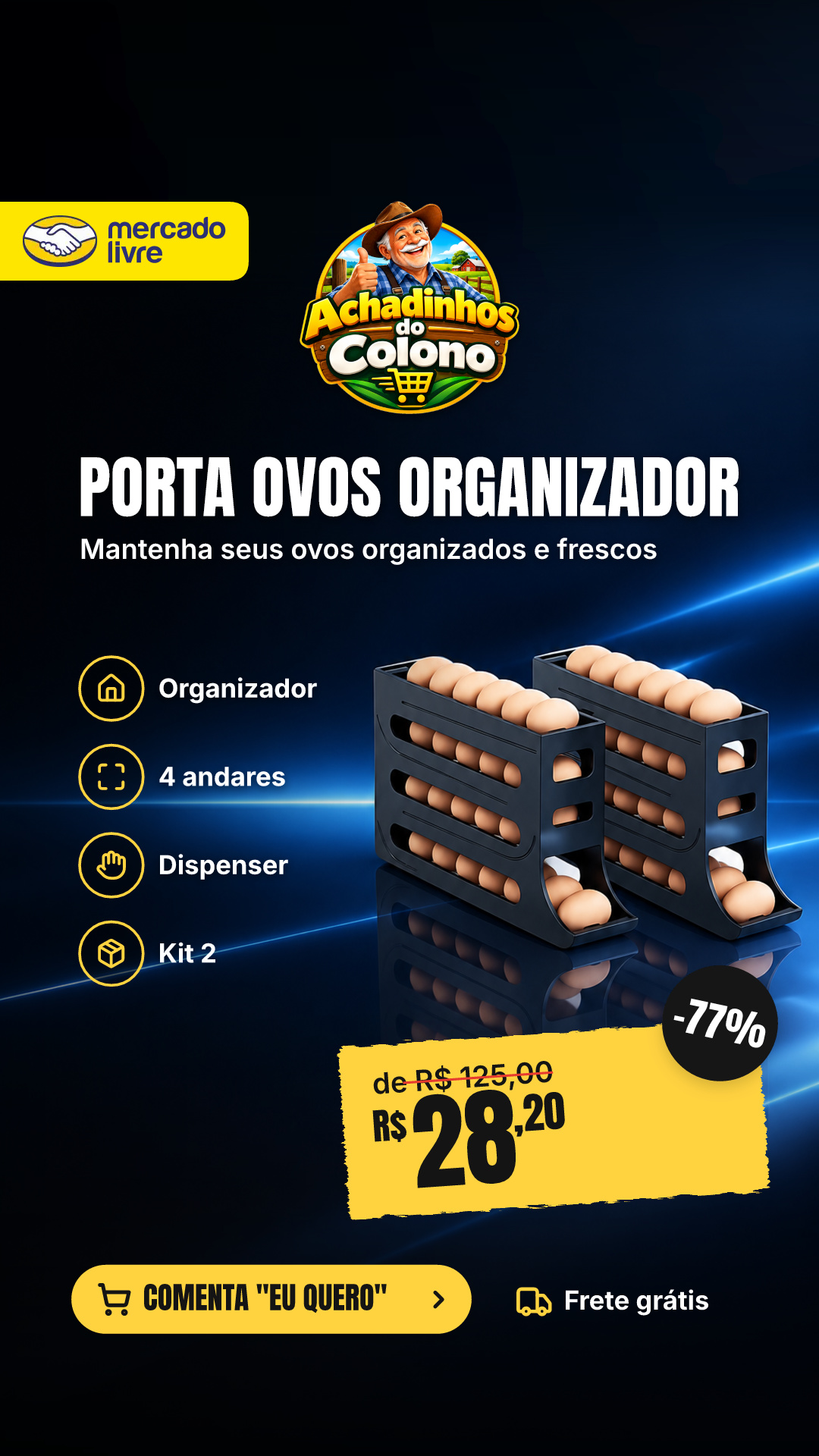 Kit 2 Porta Ovos Organizador Geladeira Dispenser 4 Andares