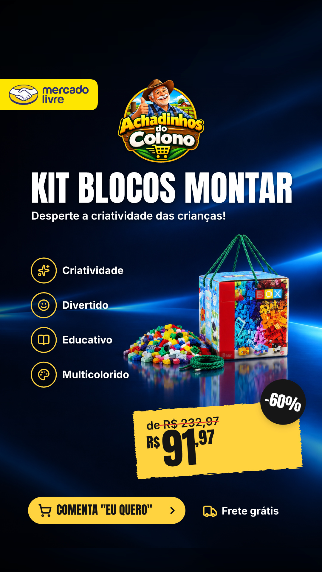 Kit Blocos De Montar Infantil 525 Peças Criatividade