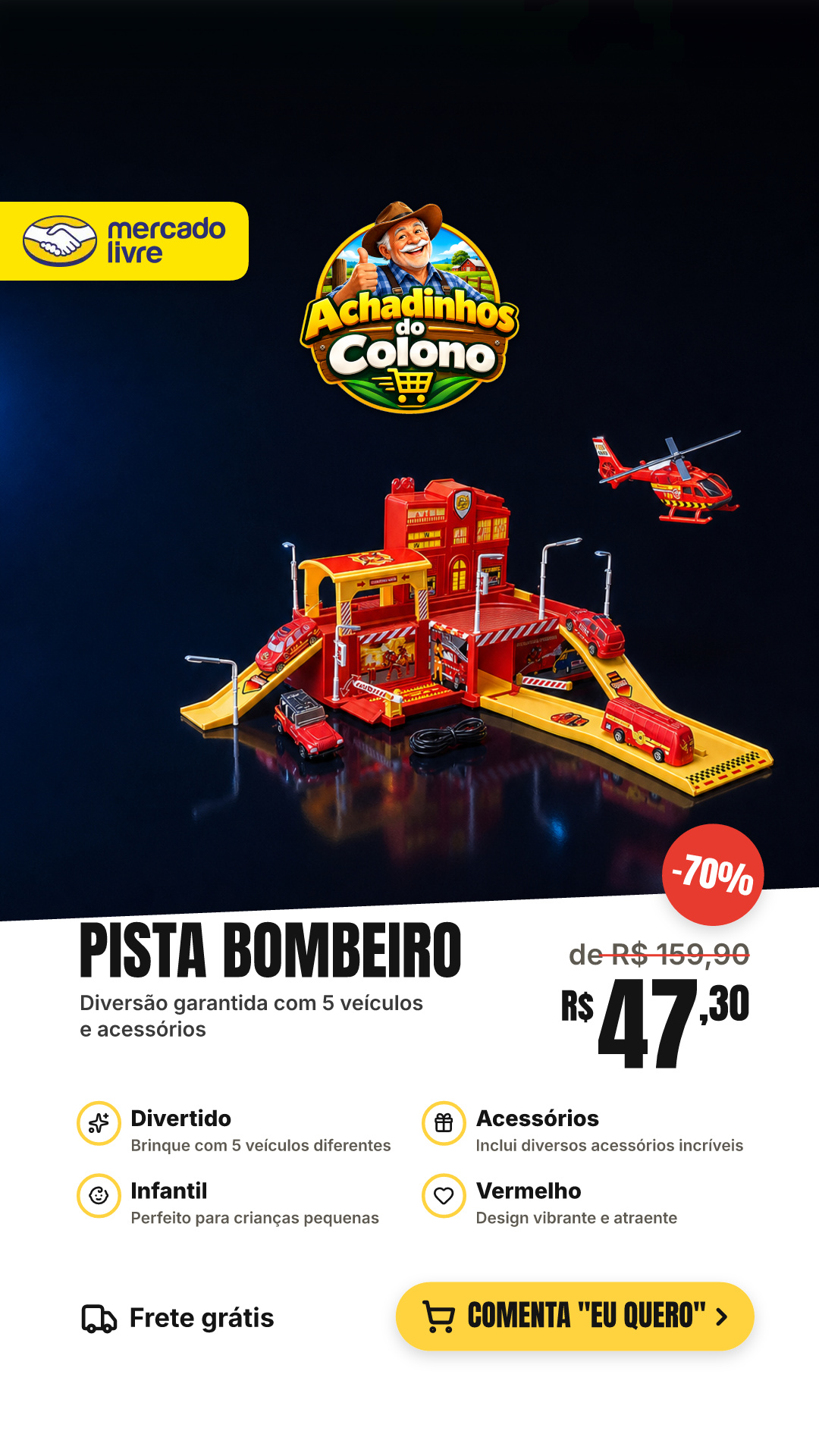 Pista De Carrinhos Infantil Bombeiro Com 5 Veículos E Acessórios Maxi Toys Vermelho