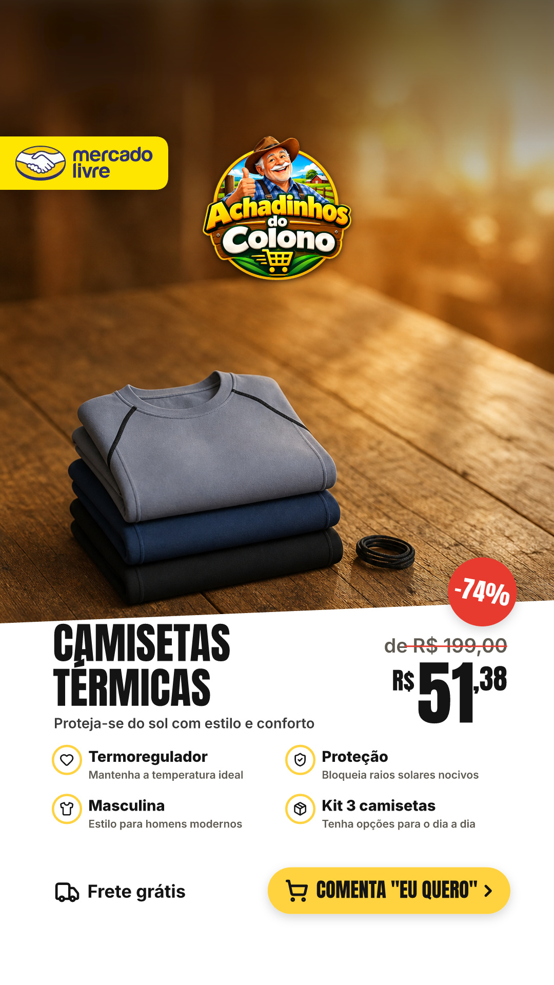 Kit 3 Camisetas Térmicas Masculina Térmica Proteção…